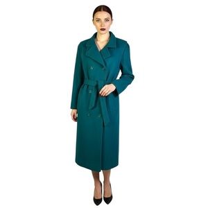 NICCOLINI GREEN WOOL TRENCH COAT VINTAGE EMERALD WINTER COAT 70s WOMAN SIZE 14